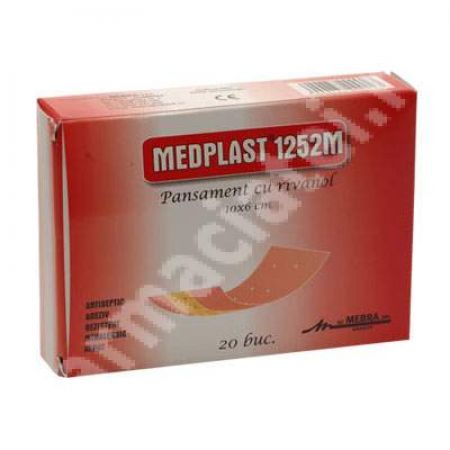 Pansament cu rivanol Medplast 1252 M, 10x6 cm, 20 bucati, Mebra