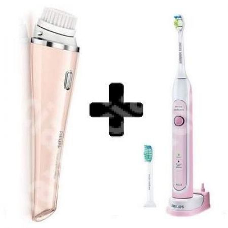 Perie rotativa cu vibratii pentru curatarea tenului Visa Pure Essential + Periuta de dinti electrica Sonicare HealthyWhite HX6762/43, Philips Sonicare