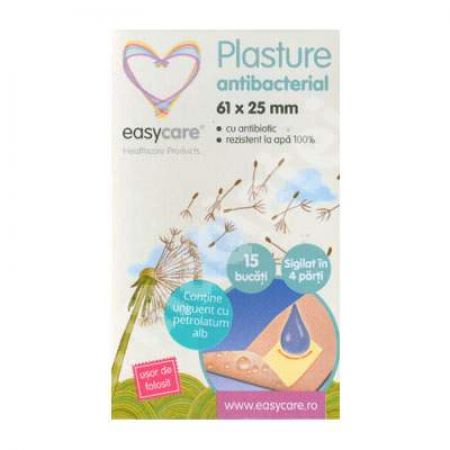 Plasture antibacterial 61 x 25 cm, 15 bucati, EasyCare