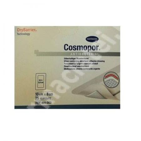 Plasture antibacterian Cosmopor, 10 cm x 8 cm, 25 bucati, Hartmann