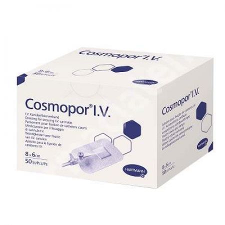 Plasturi sterili pentru fixarea branulelor Cosmopor I.V., 8x6 cm, 50 bucati, Hartmann