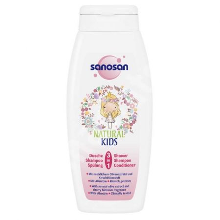 Sampon, balsam si gel de dus 3in1 pentru fete, 250 ml, Sanosan