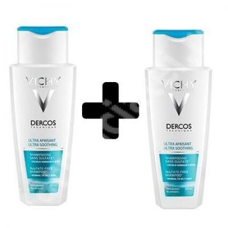 Pachet Sampon ultra calmant pentru par gras si normal Ultra Soothing Dercos, 200 ml + 200 ml, Vichy