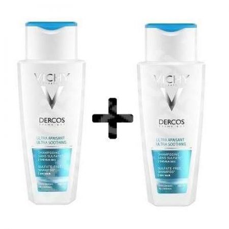 Pachet Sampon ultra calmant pentru par uscat Ultra Soothing Dercos, 200 ml + 200 ml, Vichy