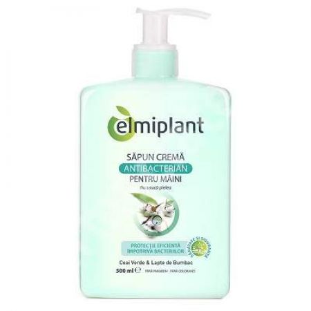 Sapun crema antibacterian cu ceai verde si bumbac, 500 ml, Elmiplant