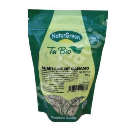 Seminte decorticate de canepa ecologica, 200 g, Naturgreen