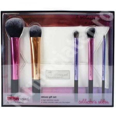 Set pensule pentru make-up + suport pentru pensule, 5 pensule, Real Techniques