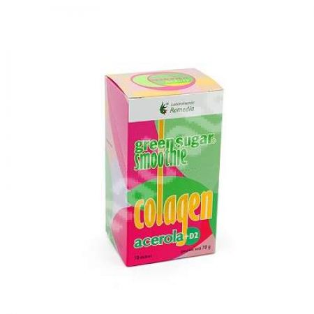 Smoothie cu Green Sugar, Colagen, Acerola + D2 (10 stickuri), Remedia