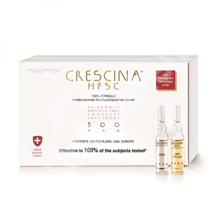 Tratament complet de crestere si combatere a caderii parului Crescina HFSC 500 Man, 10 + 10 fiole, Labo