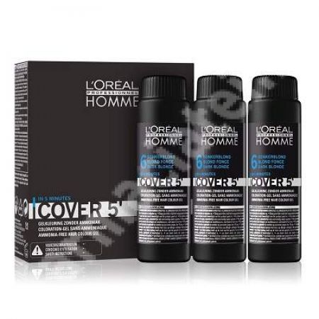 Vopsea de par pentru barbati Homme Cover 5 Blond Inchis, 3 doze x 50 ml, Loreal Professionnel