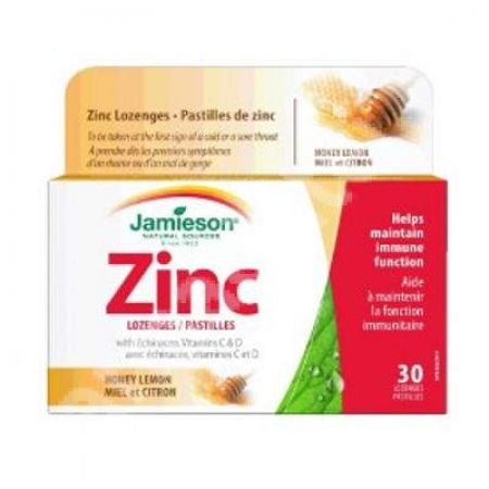 Zinc cu vitaminele C, D si Echinacea cu aroma de miere si lamaie, 30 tablete masticabile, Jamieson