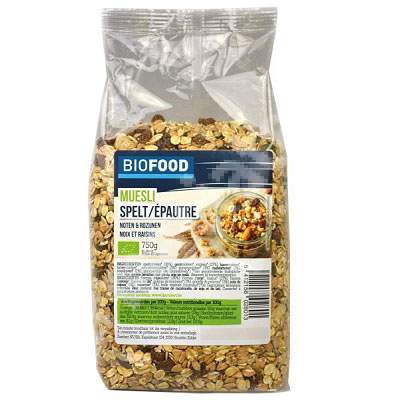 Musli alac cu nuci si stafide Biofood Eco, 750 g, Damhert