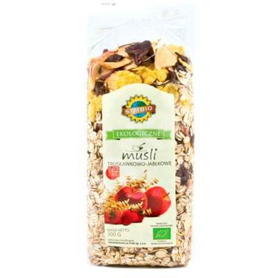 Musli Bio cu capsuni si mere fara zahar adaugat, 300 g, Symbio