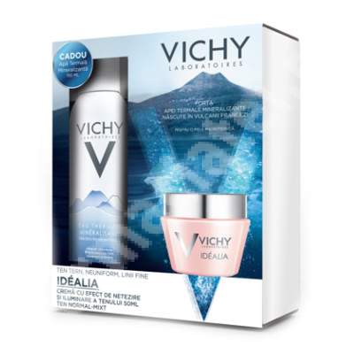 Pachet Crema netezire si iluminare ten norma-mixt Idealia, 50 ml +  Apa termala mineralizanta, 150 ml, Vichy