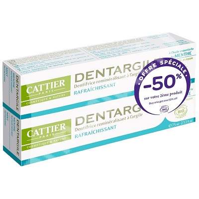 Pachet Pasta de dinti Bio cu argila si menta Dentargile, 75 ml + 75 ml, Cattier