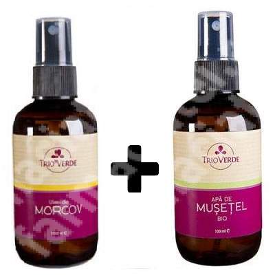 Pachet ulei de morcov spray, 100 ml + Apa de Musetel spray, 100 ml, Trio Verde