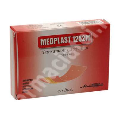 Pansament cu rivanol Medplast 1252 M, 10x6 cm, 20 bucati, Mebra