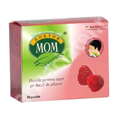 Pastile pentru supt pe baza de plante aroma zmeura Doktor Mom, 20 comprimate, Ranbaxy