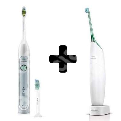 Periuta de dinti electrica sonica reincarcabila HealthyWhite HX6712/43 + Dus bucal AirFloss Intradentar HX8211/02, Philips Sonicare