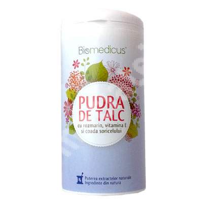 Pudra de talc cu rozmarin, vitamina E si coada soricelului, 80 g, Biomedicus