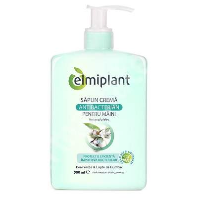 Sapun crema antibacterian cu ceai verde si bumbac, 500 ml, Elmiplant