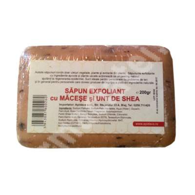 Sapun exfoliant cu macese si unt de shea, 200 g, Apidava