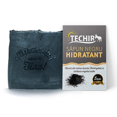 Sapun negru hidratant cu carbune activ si namol, 120 g, Techir