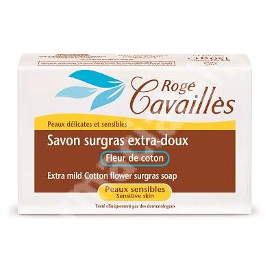 Sapun surgras extra-delicat cu floare de bumbac pentru piele sensibila, 250 g, Roge Cavailles