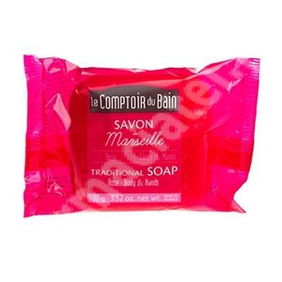 Sapun traditional de Marsilia cu parfum de Trandafir, 100 g, Le Comptoir du Bain