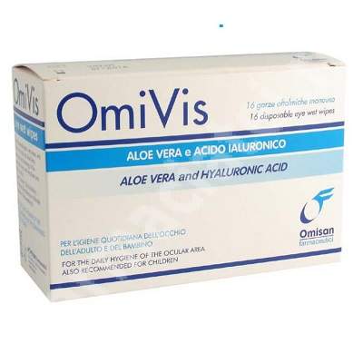 Servetele sterile oftalmice pentru igiena perioculara cu aloe vera si acid hialuronic OmiVis, 20 bucati, Omisan Farmaceutici