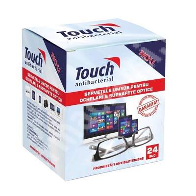 Servetele umede antibacteriene pentru ochelari si suprafete optice, 24 bucati, Touch