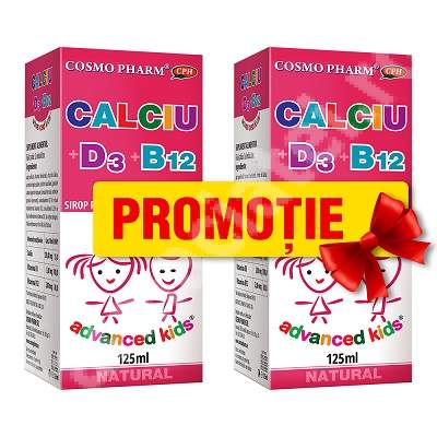 Sirop Calciu + D3 + B12 Advanced Kids, 125 ml + 125 ml, Cosmopharm