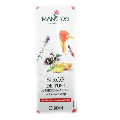 Sirop de tuse cu miere de albine, 200 ml, Manicos