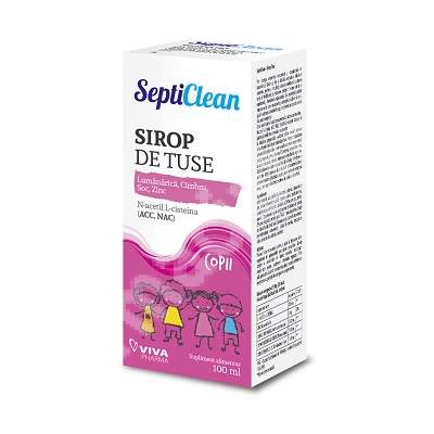 Sirop de tuse cu N-Acetil si L-Cisteina pentru copii SeptiClean, 100 ml, Viva Pharma