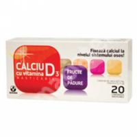 Calciu cu Vitamina D3 cu Fructe de padure, 20 comprimate, Biofarm