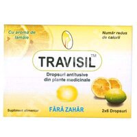 Dropsuri antituse din plante medicinale cu aroma de lamaie, Travisil, 12 bucati, Plethico Pharm