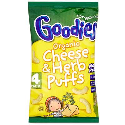 Snack organic porumb expandat cu cascaval Goodies, G.r. +12 luni, 4x15 g, Organix