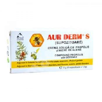 Supozitoare crema solida cu propolis si miere de albine Aur Derm S, 10+2 bucati, Laur Med