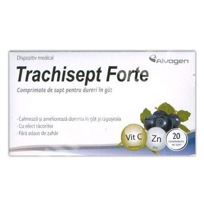 Trachisept Forte cu Vit C si Zn, 20 comprimate, Alvogen