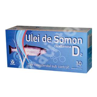 Ulei de somon cu vitamina D, 30 capsule, Biofarm