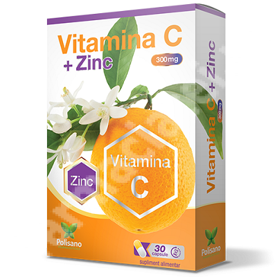 Vitamina C 300 mg + Zinc 10 mg, 30 capsule, Polisano