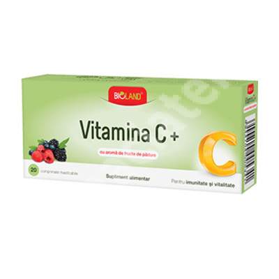 Vitamina C + cu aroma de fructe de padure Bioland, 20 comprimate masticabile, Biofarm