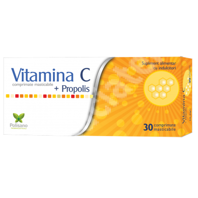 Vitamina C + Propolis, 30 comprimate, Polisano