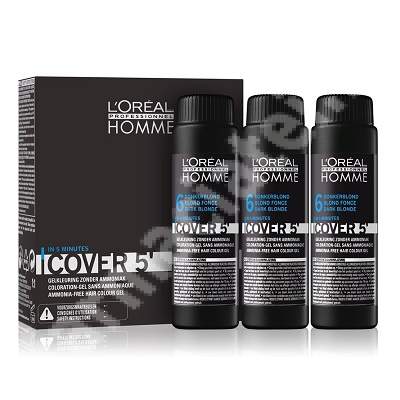 Vopsea de par pentru barbati Homme Cover 5 Blond Inchis, 3 doze x 50 ml, Loreal Professionnel