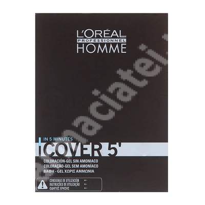 Vopsea de par pentru barbati Homme Cover 5 Saten, 3 doze x 50 ml, Loreal Professionnel