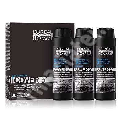 Vopsea de par pentru barbati Homme Cover 5 Saten Deschis, 3 doze x 50 ml, Loreal Professionnel