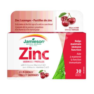 Zinc cu vitaminele C, D si Echinacea cu aroma de cirese salbatice, 30 tablete masticabile, Jamieson