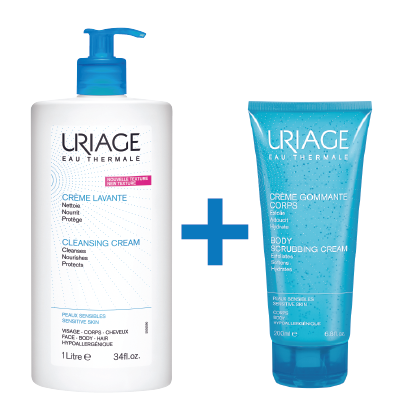 Pachet Creme lavante de curatare, 1000 ml + Crema exfolianta de corp, 200 ml, Uriage