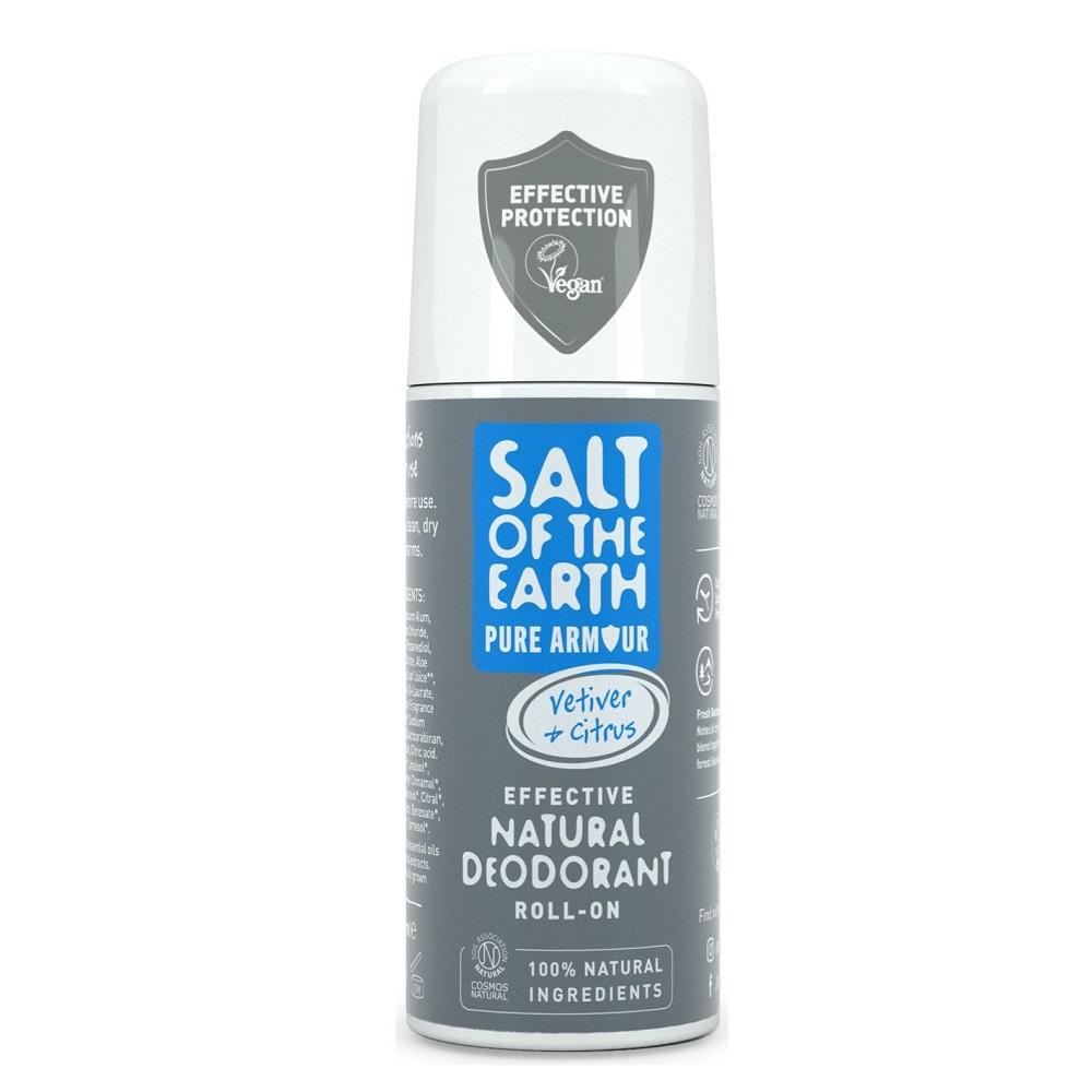 Deodorant vegan roll-on pentru barbati cu vetiver si citrice Salt Of The Earth Pure Armour, 75 ml, Crystal Spring