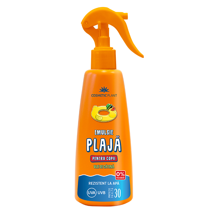 Emulsie plaja rezistenta la apa pentru copii cu ulei de catina SPF 30, 200 ml, Cosmetic Plant